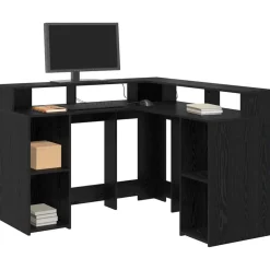 vidaXL Bureau met plank Zwart Eiken 130 x 130 x 91 cm Bewerkt hout
