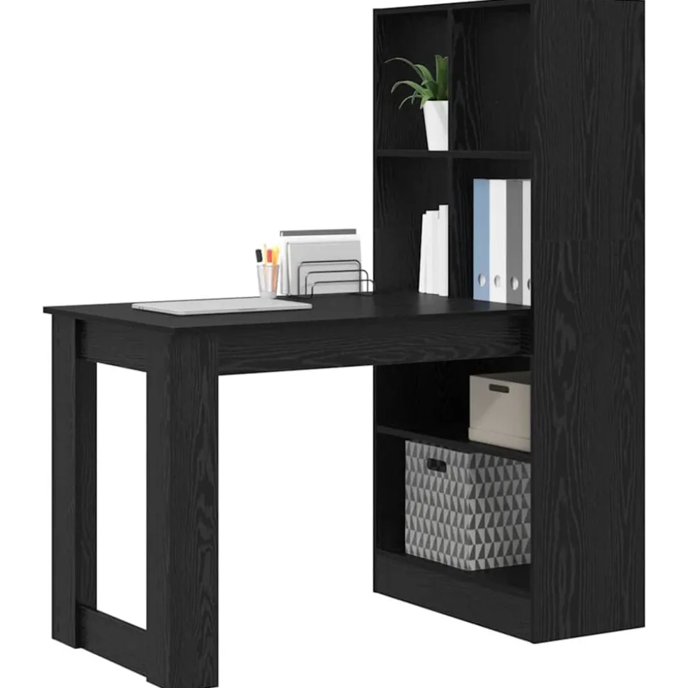 vidaXL Bureau met plank Zwart Eiken 122 x 67 x 145 cm Bewerkt hout