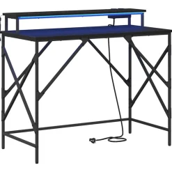 vidaXL Bureau met plank Zwart Eiken 100 x 50 x 86,5 cm Bewerkt hout