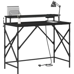 vidaXL Bureau met plank Zwart Eiken 100 x 50 x 86,5 cm Bewerkt hout