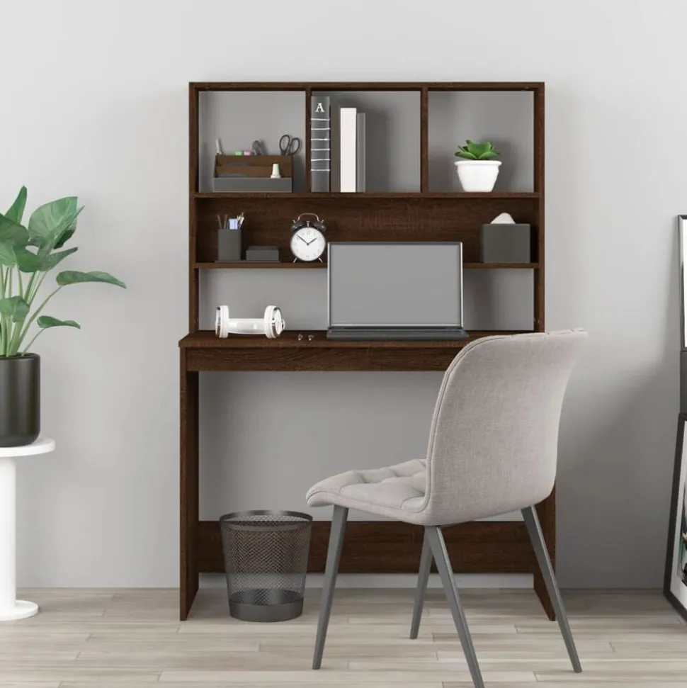 vidaXL Bureau met schappen 102x45x148 cm bewerkt hout bruineikenkleur