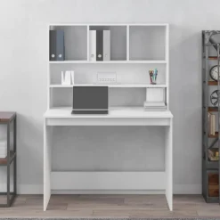 vidaXL Bureau met schappen 102x45x148 cm bewerkt hout wit