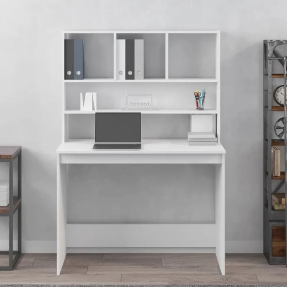 vidaXL Bureau met schappen 102x45x148 cm bewerkt hout wit