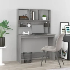 vidaXL Bureau met schappen 102x45x148 cm bewerkt hout grijs sonoma