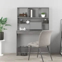 vidaXL Bureau met schappen 102x45x148 cm bewerkt hout grijs sonoma