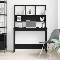 vidaXL Bureau met schappen 102x45x148 cm bewerkt hout zwart eikenkleur