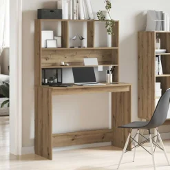 vidaXL Bureau met schappen 102x45x148 cm bewerkt hout artisanaal eiken