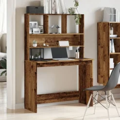 vidaXL Bureau met schappen 102x45x148 cm bewerkt hout oud houtkleurig