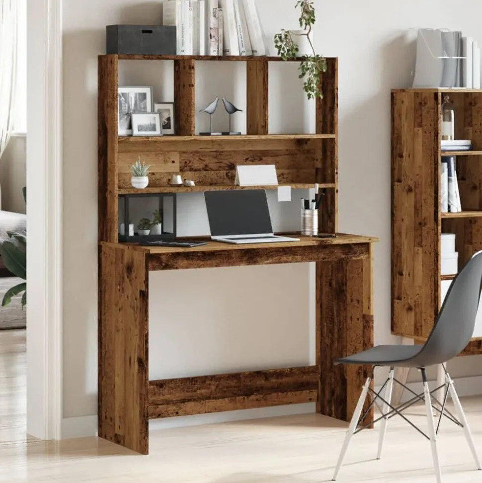 vidaXL Bureau met schappen 102x45x148 cm bewerkt hout oud houtkleurig