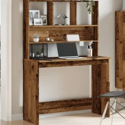 vidaXL Bureau met schappen 102x45x148 cm bewerkt hout oud houtkleurig