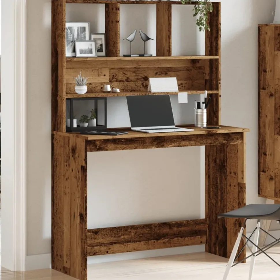 vidaXL Bureau met schappen 102x45x148 cm bewerkt hout oud houtkleurig