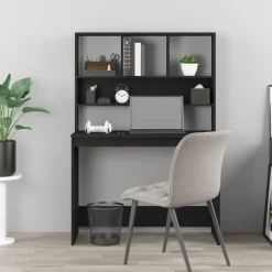 vidaXL Bureau met schappen 102x45x148 cm bewerkt hout zwart