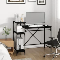 vidaXL Bureau met schappen 105x50x90 cm bewerkt hout en ijzer zwart