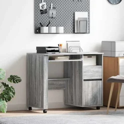 vidaXL Bureau met Wielen Grijs Sonoma 91 x 50 x 77 cm Bewerkt hout