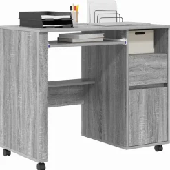vidaXL Bureau met Wielen Grijs Sonoma 91 x 50 x 77 cm Bewerkt hout