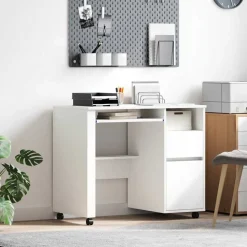 vidaXL Bureau met Wielen met lade Wit 91 x 50 x 77 cm Bewerkt hout