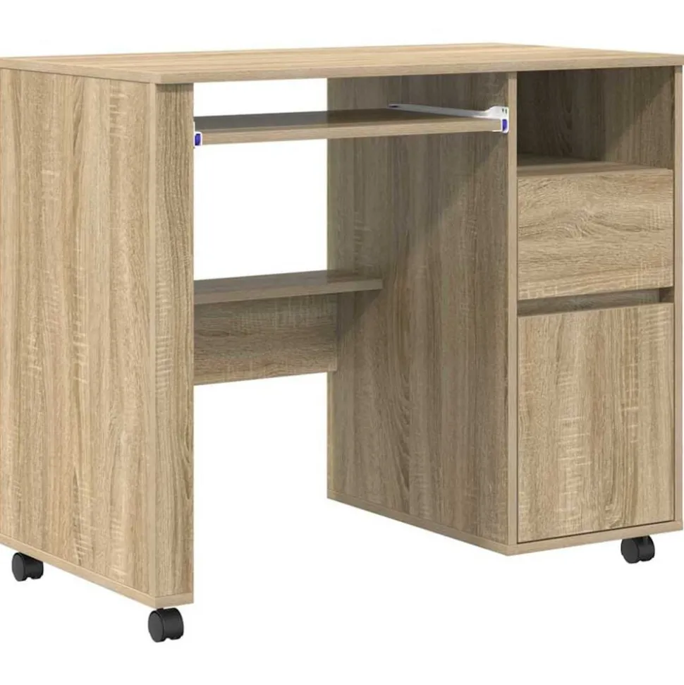 vidaXL Bureau met Wielen Sonoma Eiken 91 x 50 x 77 cm Bewerkt hout