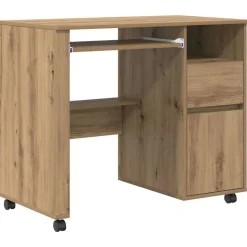 vidaXL Bureau met Wielen Artisan Eiken 91 x 50 x 77 cm Bewerkt hout
