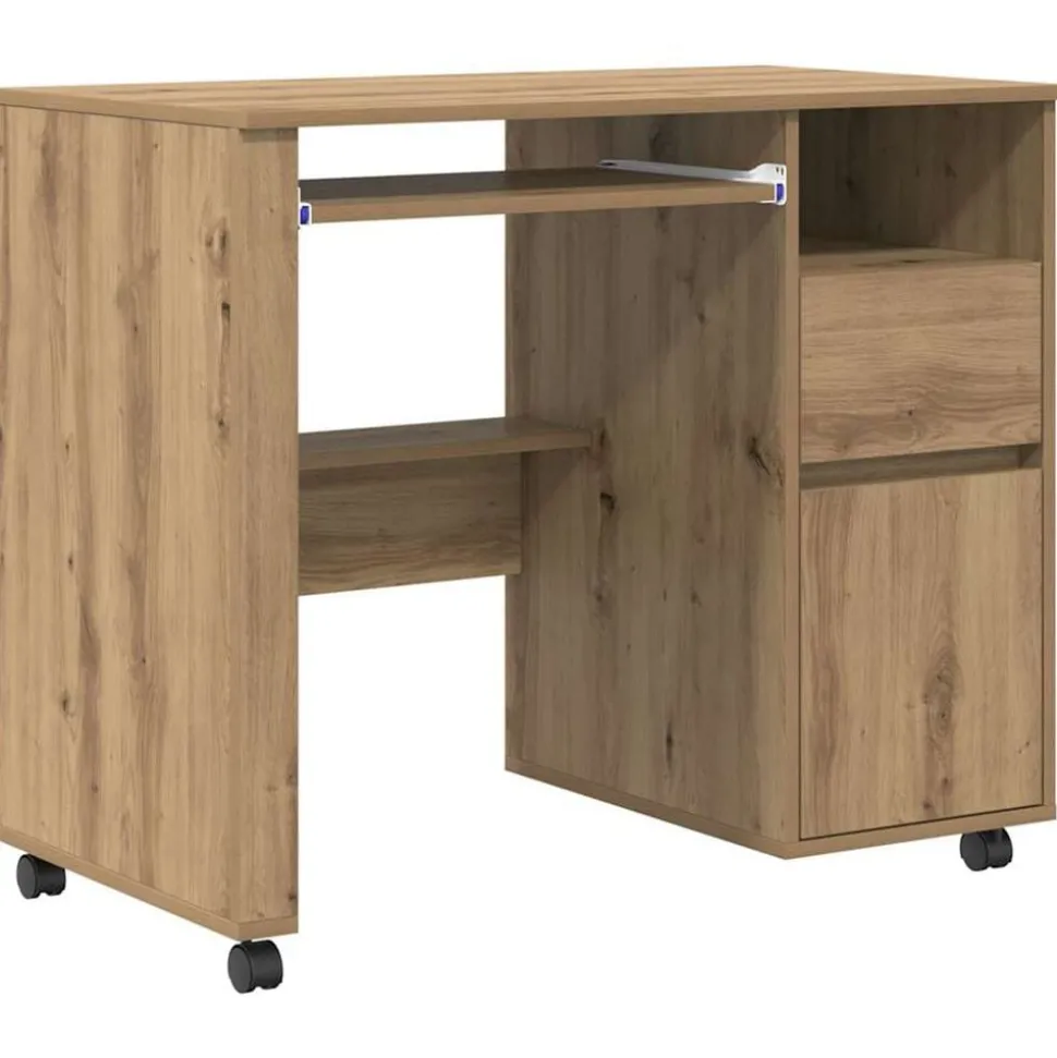 vidaXL Bureau met Wielen Artisan Eiken 91 x 50 x 77 cm Bewerkt hout