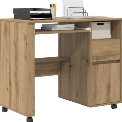 vidaXL Bureau met Wielen Artisan Eiken 91 x 50 x 77 cm Bewerkt hout