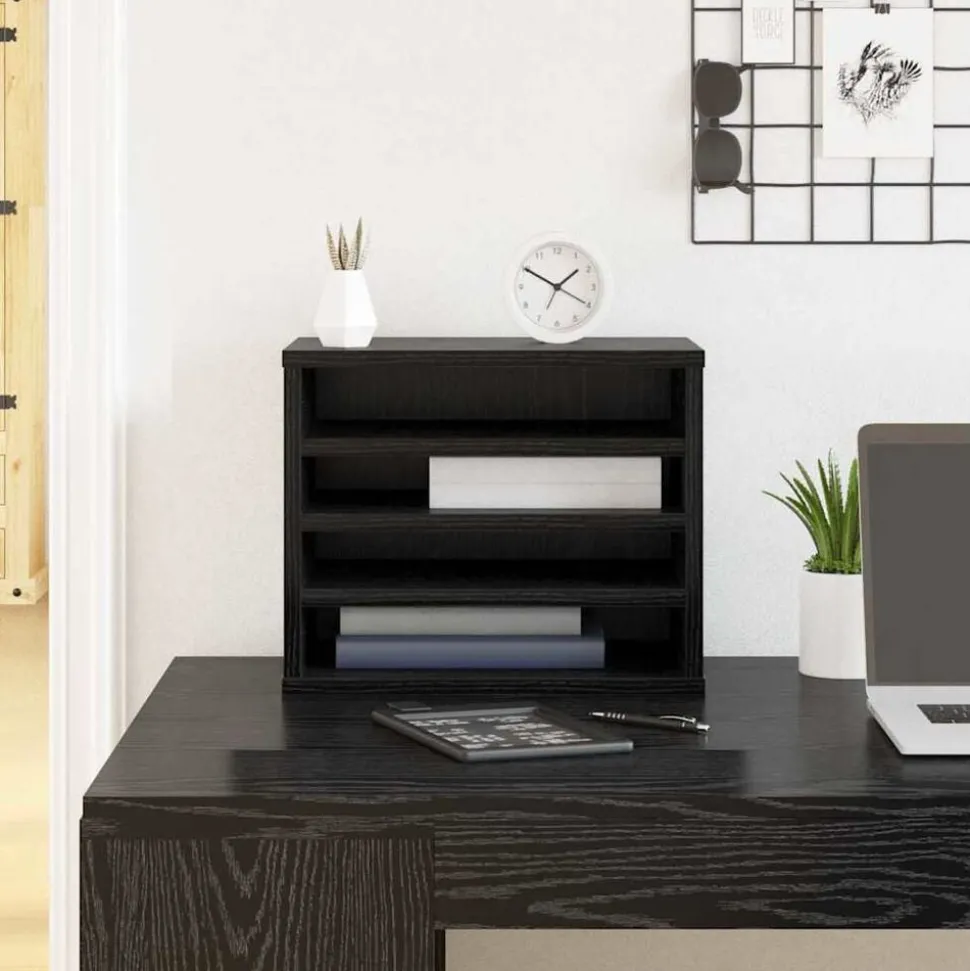 vidaXL Bureau Organizer Zwart Eiken 36 x 26 x 29,5 cm Bewerkt hout