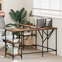 vidaXL Bureau Oud Hout 139 x 139 x 75 cm Bewerkt hout