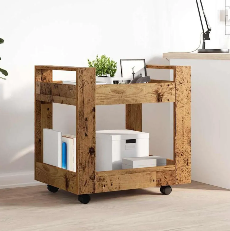 vidaXL Bureau Trolley Oud Hout 60 x 45 x 60 cm Bewerkt hout