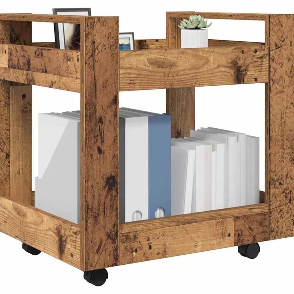 vidaXL Bureau Trolley Oud Hout 60 x 45 x 60 cm Bewerkt hout