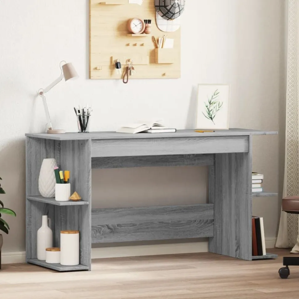 vidaXL Bureau 140x50x75 cm bewerkt hout grijs sonoma eikenkleurig
