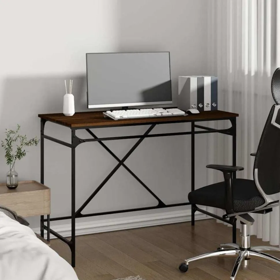 vidaXL Bureau 100x50x75 cm bewerkt hout en ijzer bruin eikenkleur