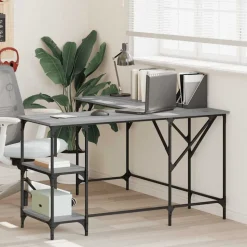 vidaXL Bureau 139x139x75 cm bewerkt hout grijs sonoma eikenkleurig