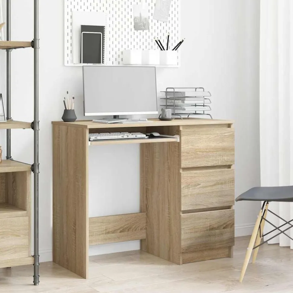 vidaXL Bureau 90x45x76 cm bewerkt hout sonoma eikenkleurig