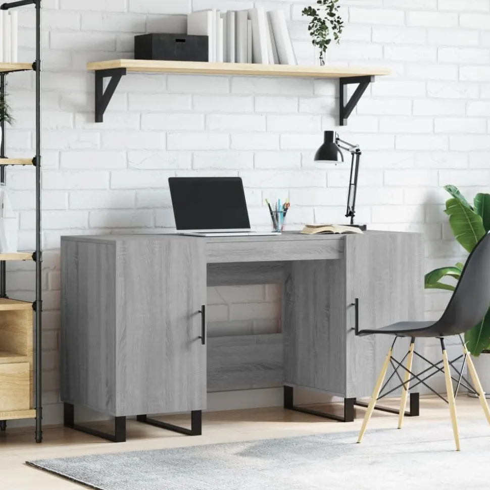 vidaXL Bureau 140x50x75 cm bewerkt hout grijs sonoma eikenkleurig