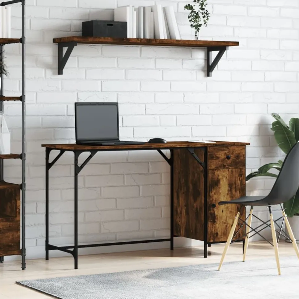 vidaXL Bureau 131x48x75 cm bewerkt hout gerookt eikenkleurig