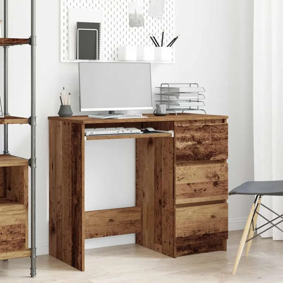 vidaXL Bureau 90x45x76 cm bewerkt hout oud houtkleurig