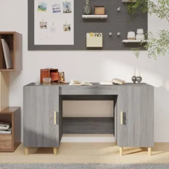 vidaXL Bureau 140x50x75 cm bewerkt hout grijs sonoma eikenkleurig