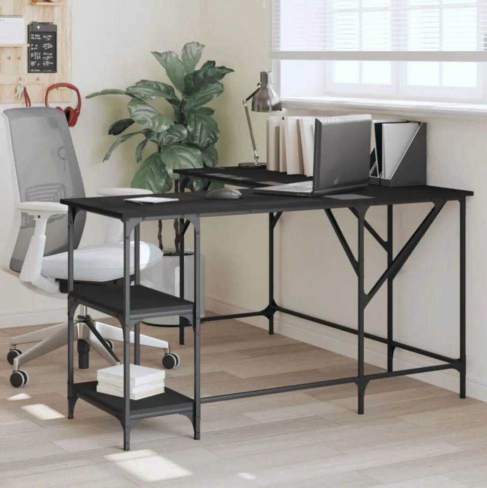 vidaXL Bureau 139x139x75 cm bewerkt hout zwart