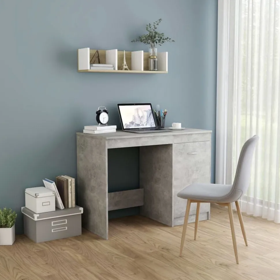 vidaXL Bureau 100x50x76 cm bewerkt hout betongrijs