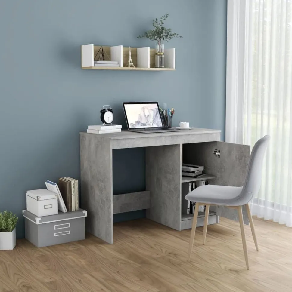 vidaXL Bureau 100x50x76 cm bewerkt hout betongrijs
