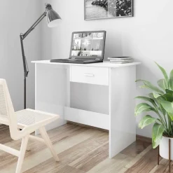 vidaXL Bureau 100x50x76 cm bewerkt hout hoogglans wit