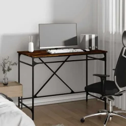 vidaXL Bureau 100x50x75 cm bewerkt hout en ijzer gerookt eikenkleurig