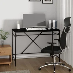 vidaXL Bureau 100x50x75 cm bewerkt hout en ijzer zwart