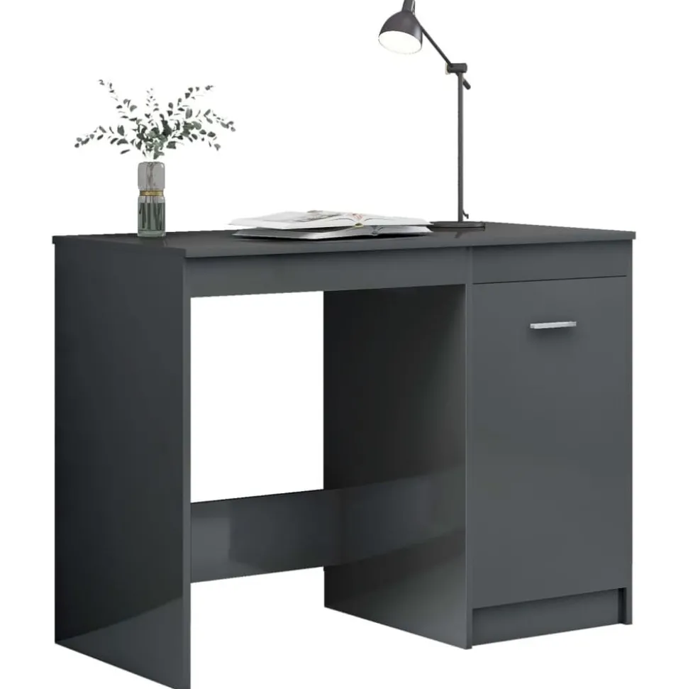 vidaXL Bureau 100x50x76 cm bewerkt hout hoogglans grijs