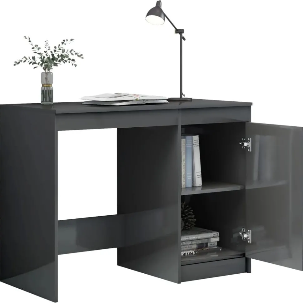 vidaXL Bureau 100x50x76 cm bewerkt hout hoogglans grijs