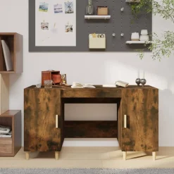 vidaXL Bureau 140x50x75 cm bewerkt hout gerookt eikenkleurig