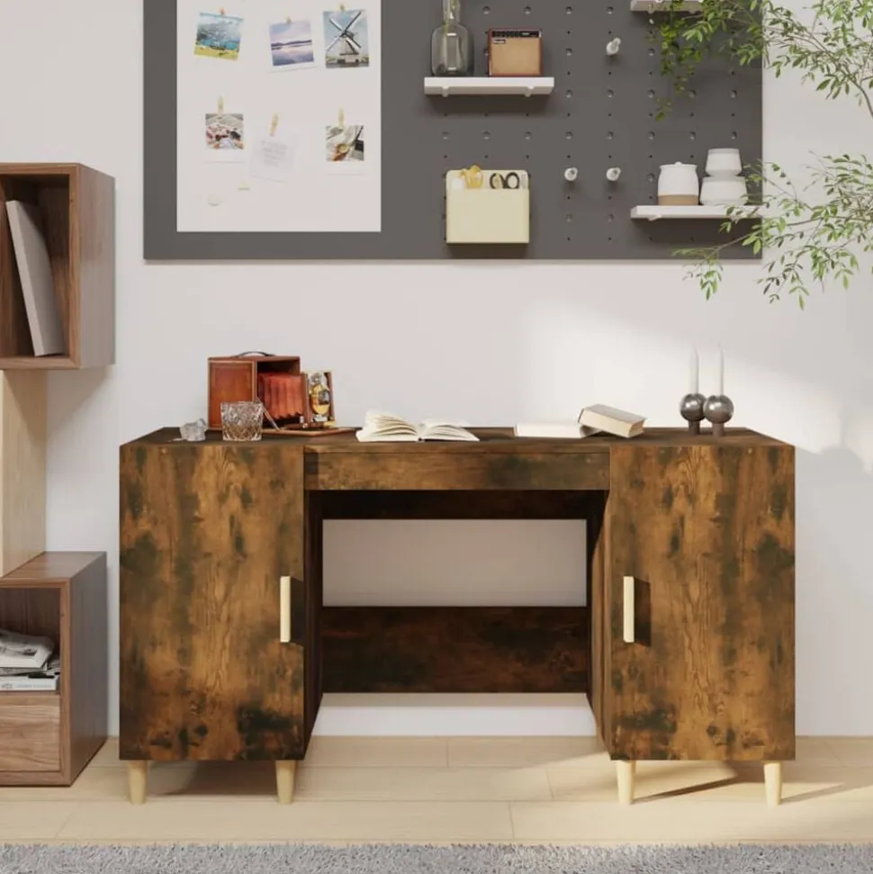 vidaXL Bureau 140x50x75 cm bewerkt hout gerookt eikenkleurig