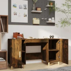 vidaXL Bureau 140x50x75 cm bewerkt hout gerookt eikenkleurig