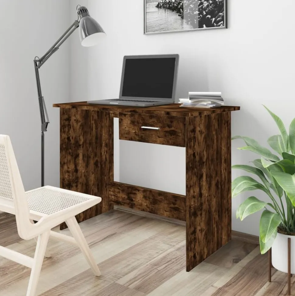 vidaXL Bureau 100x50x76 cm bewerkt hout gerookt eikenkleurig