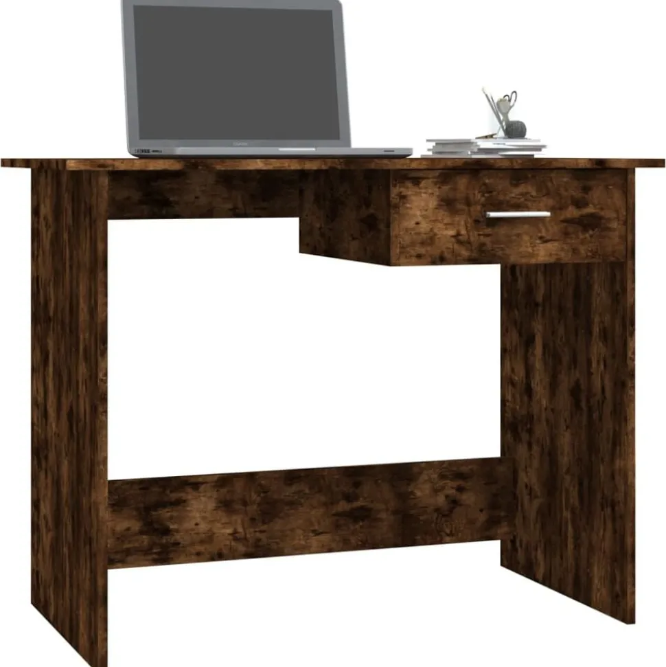 vidaXL Bureau 100x50x76 cm bewerkt hout gerookt eikenkleurig