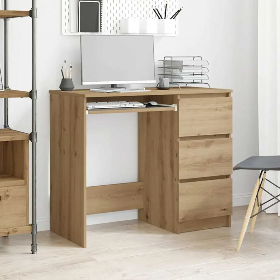 vidaXL Bureau 90x45x76 cm bewerkt hout artisanaal eikenkleur